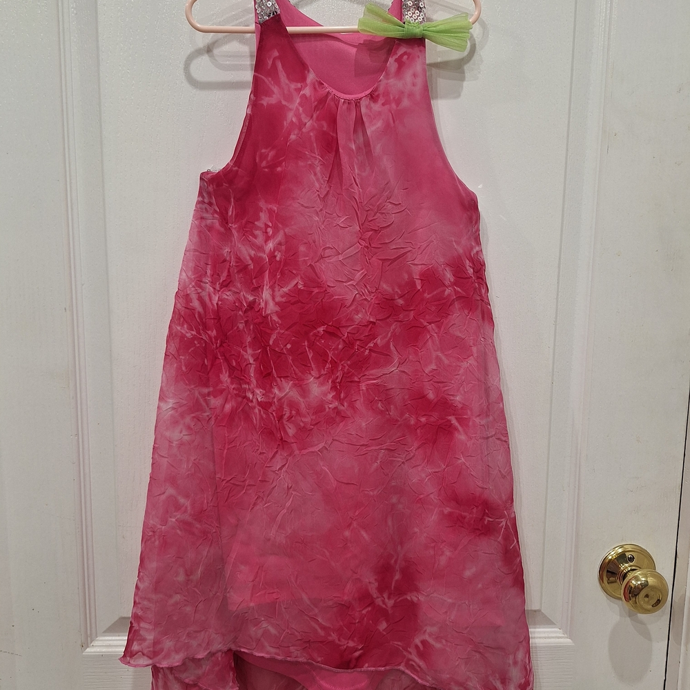 Vibrant Pink Sequined Tie-Dye Kids Dress